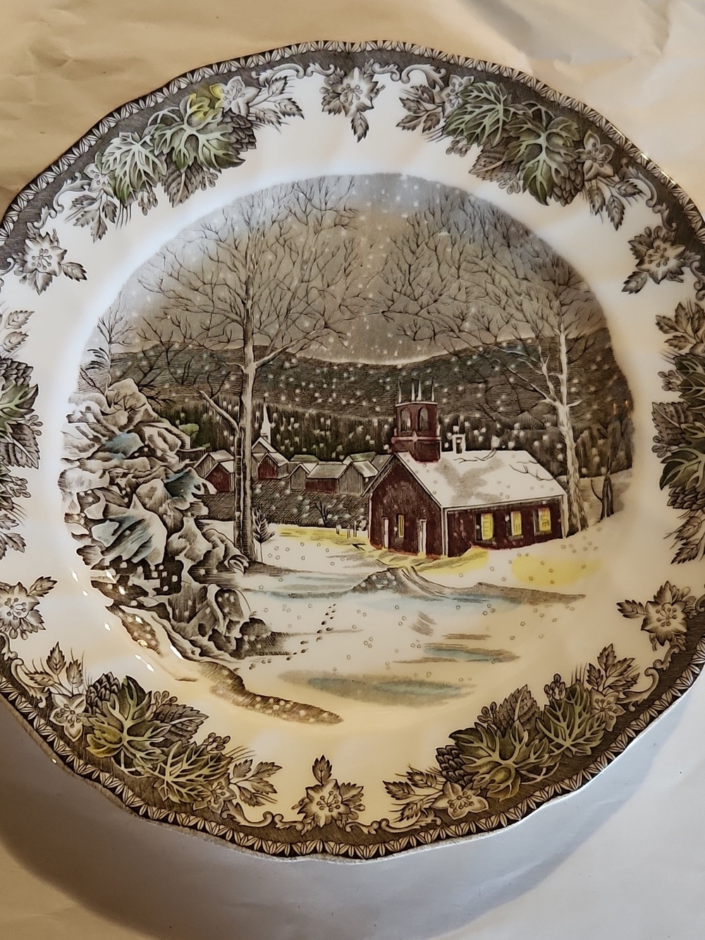 Johnson Brothers Brown and Green Snowy Chapel Dinner Plate